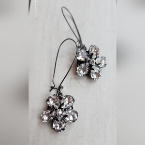 Elegant Gunmetal Finish Long Floral Earrings